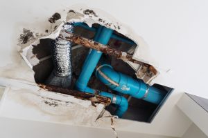 mildew damage from older bathroom remodel